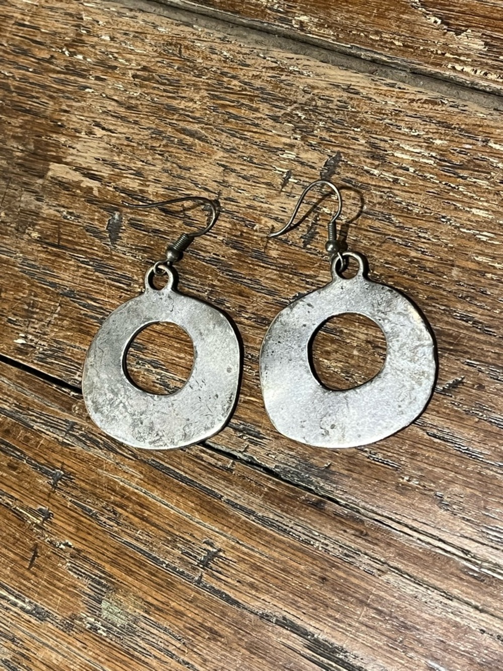 Silver Round Hole Drop Earrings - Unbranded